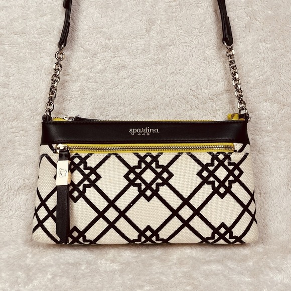Spartina 449 Handbags - Spartina 449 Crossbody Purse Linen Black White Lime Seven Oaks Adjustable Strap